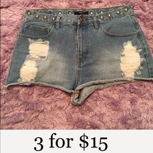 Forever 21 distressed studded jean shorts